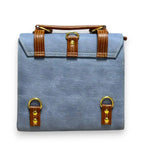Vegan Leather Backpack – Handmade Blue Canvas Satchel With Classic Buckle Closure by navichi