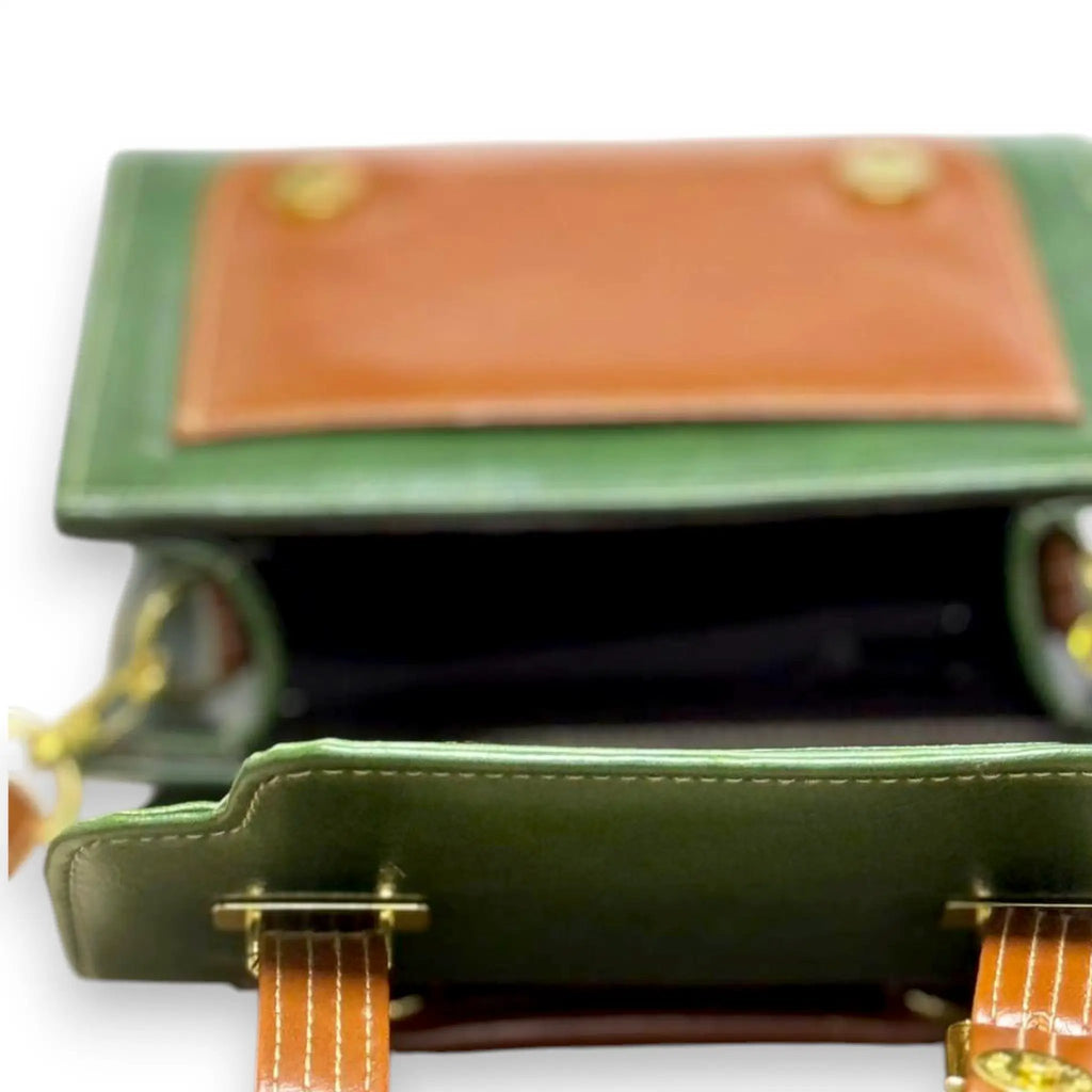 Vegan Leather Satchel – Handmade Forest Green French Style Structured Shoulder Bag by navichi