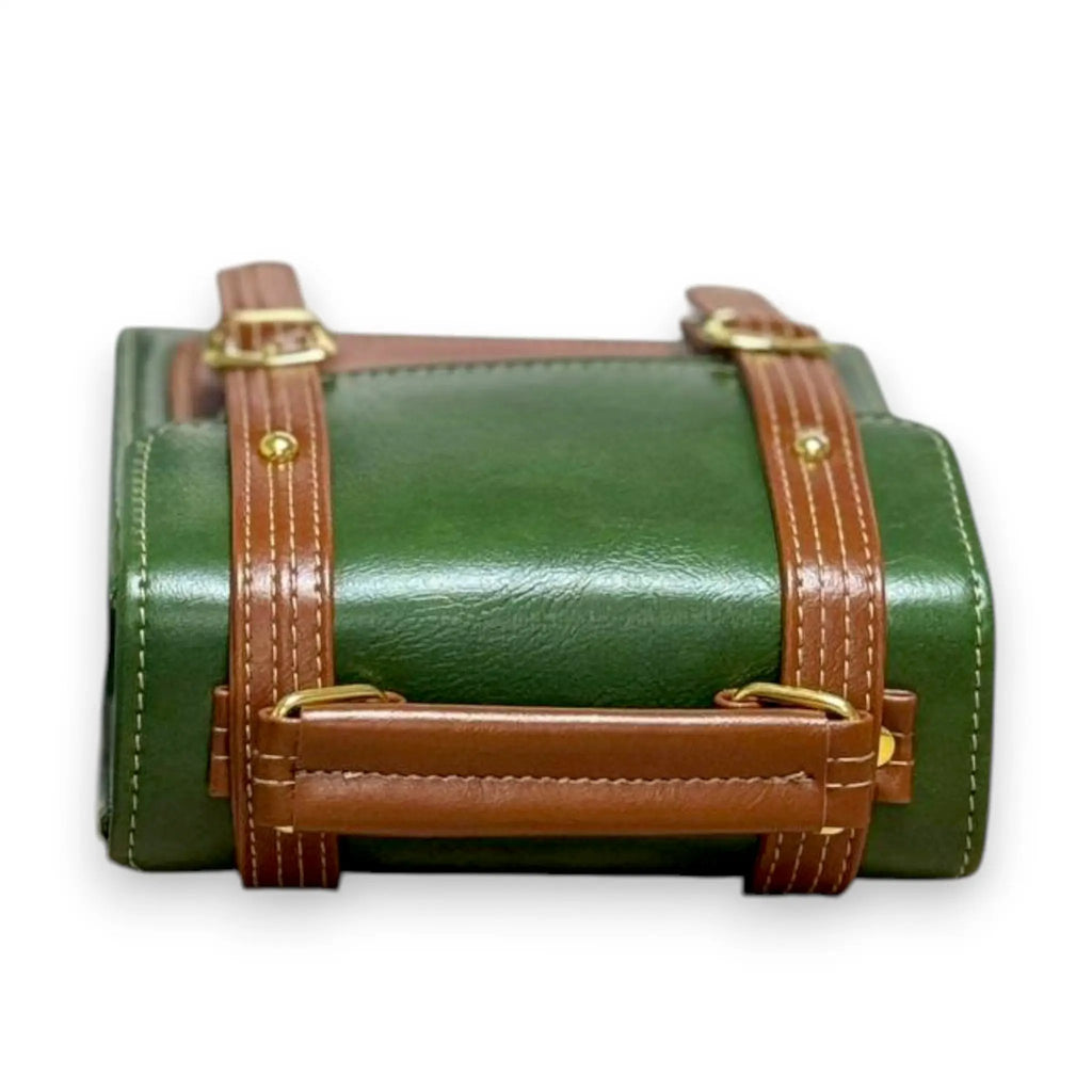 Vegan Leather Satchel – Handmade Forest Green French Style Structured Shoulder Bag by navichi