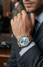 Mens Quartz Chronograph Watch Leather Limited Edition by Adornity
