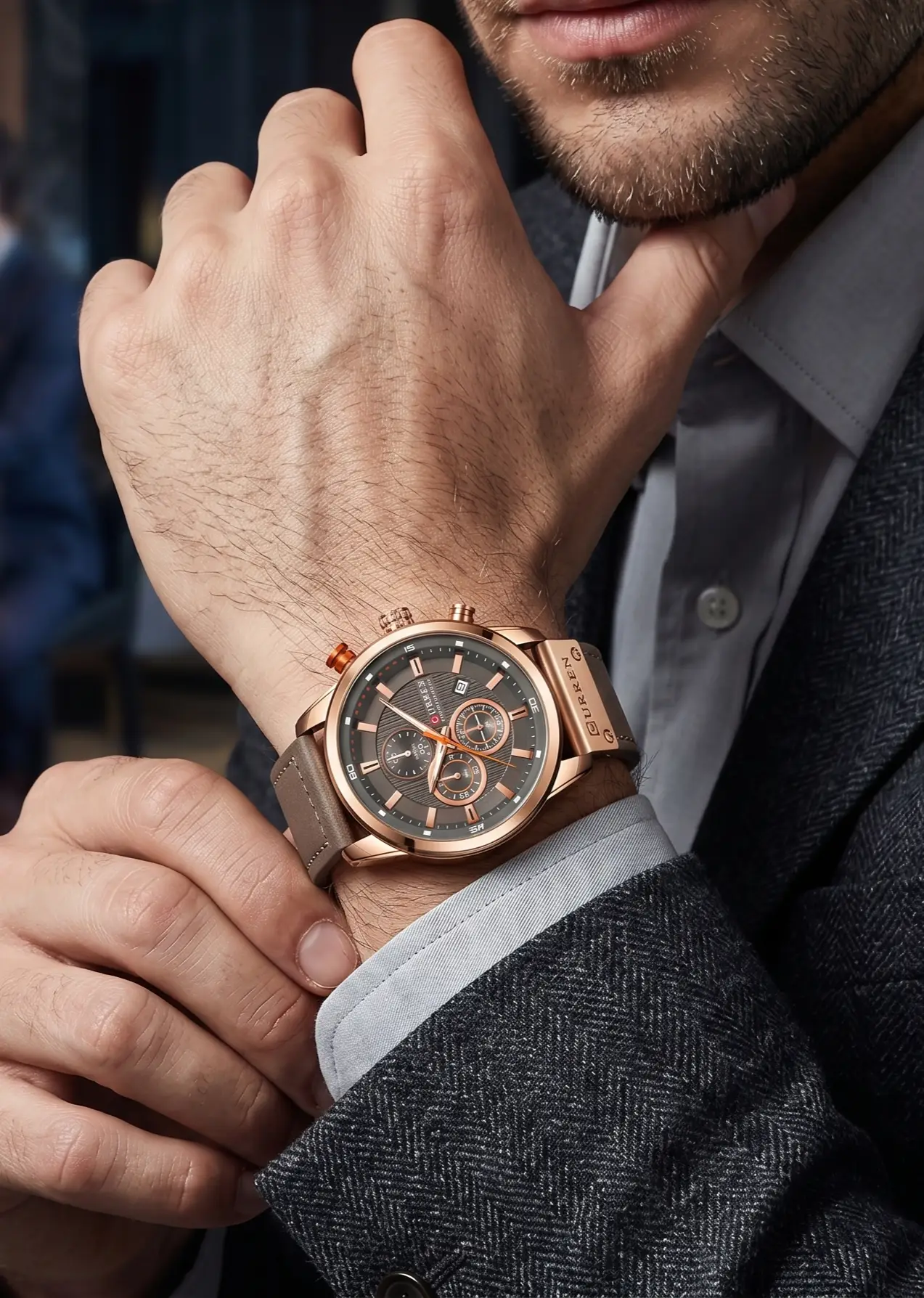 Mens Quartz Chronograph Watch Leather Limited Edition by Adornity