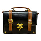 Vegan Leather Bag – Handmade Structured Box Bag with Caramel Brown Strap & Gold Hardware by navichi