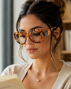 Stripe Yellow Anti Blue Light Reading Glasses For Women 2025 Luxury Brand Large Round Eyeglasses Frame Retro Transparent Glasses by Hegichi