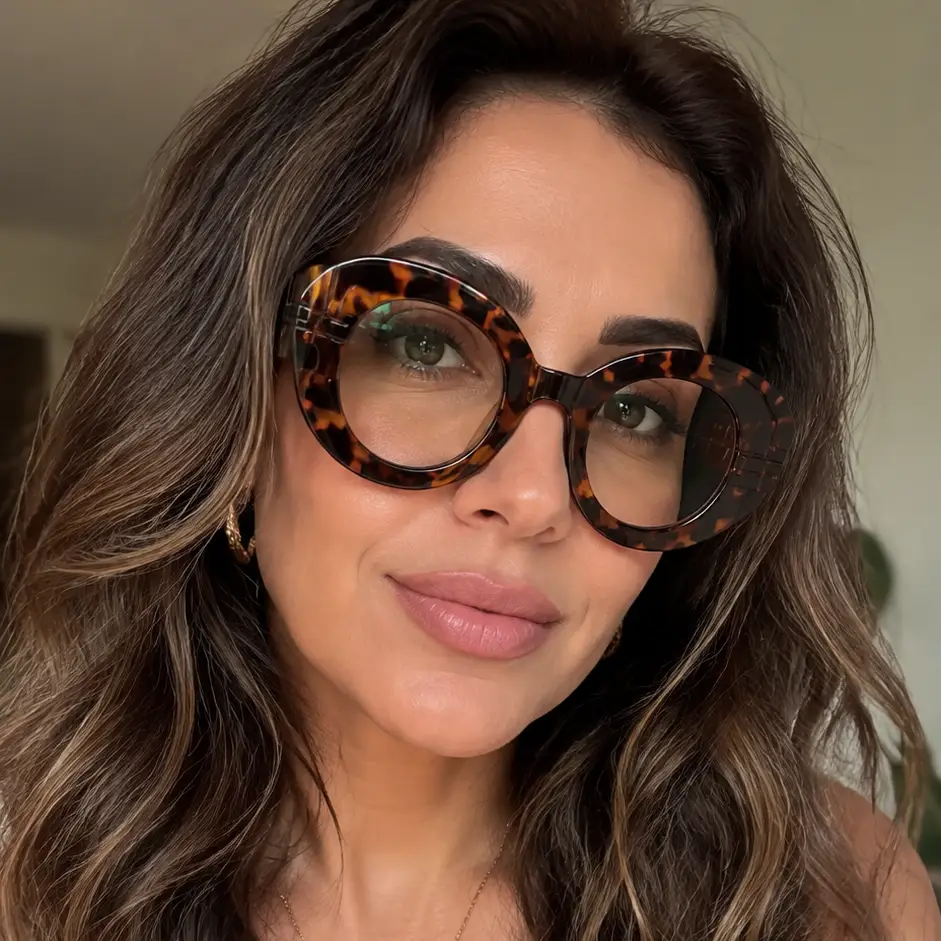 Stripe Yellow Anti Blue Light Reading Glasses For Women 2025 Luxury Brand Large Round Eyeglasses Frame Retro Transparent Glasses by Hegichi