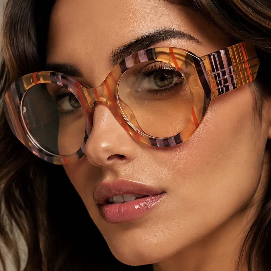 Stripe Yellow Anti Blue Light Reading Glasses For Women 2025 Luxury Brand Large Round Eyeglasses Frame Retro Transparent Glasses by Hegichi