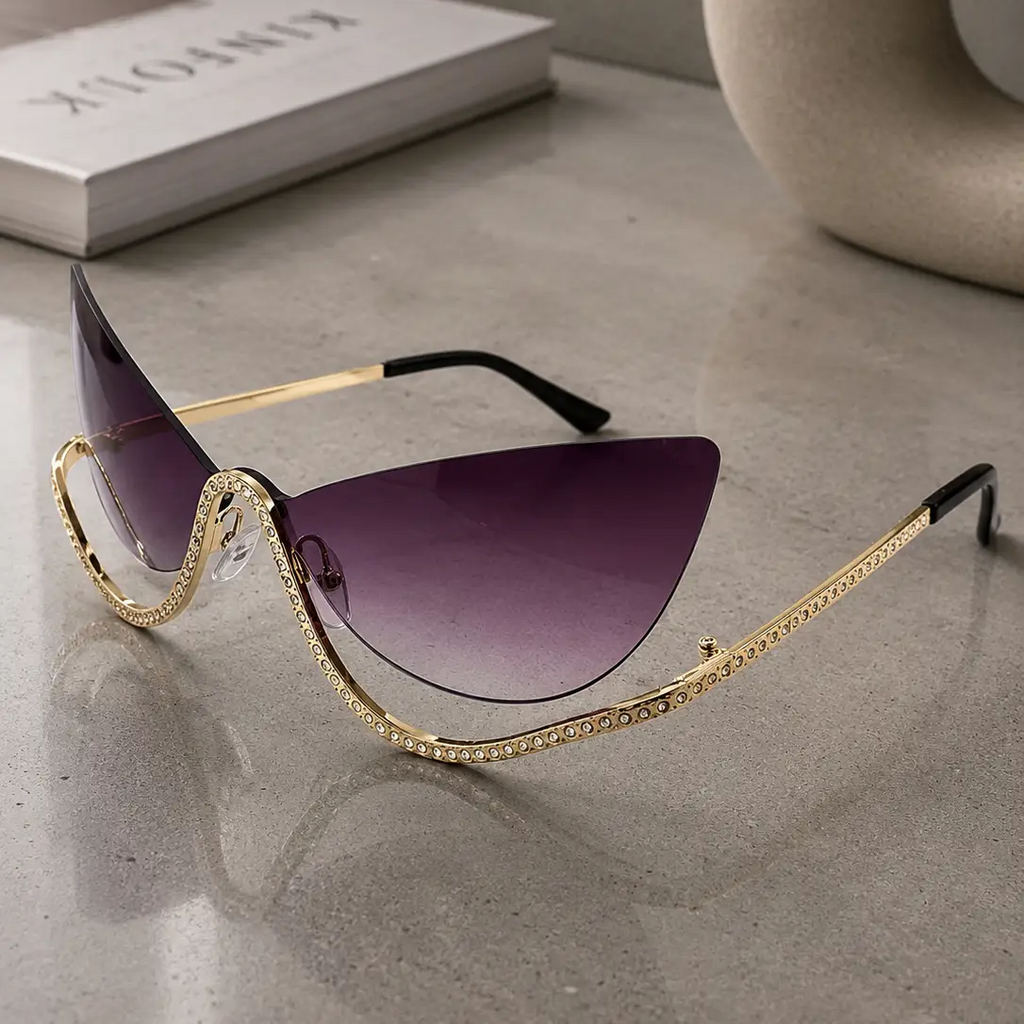 Frameless Diamond Cat-Eye Sunglasses for Women by Hegichi