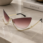 Frameless Cat-Eye Sunglasses with Diamonds for Women, Trendy Street Style Fashion Anti-Uv Glasses by Hegichi