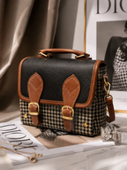 Vegan Leather Satchel Handmade With Houndstooth Pattern Timeless British Design Limited Edition by navichi