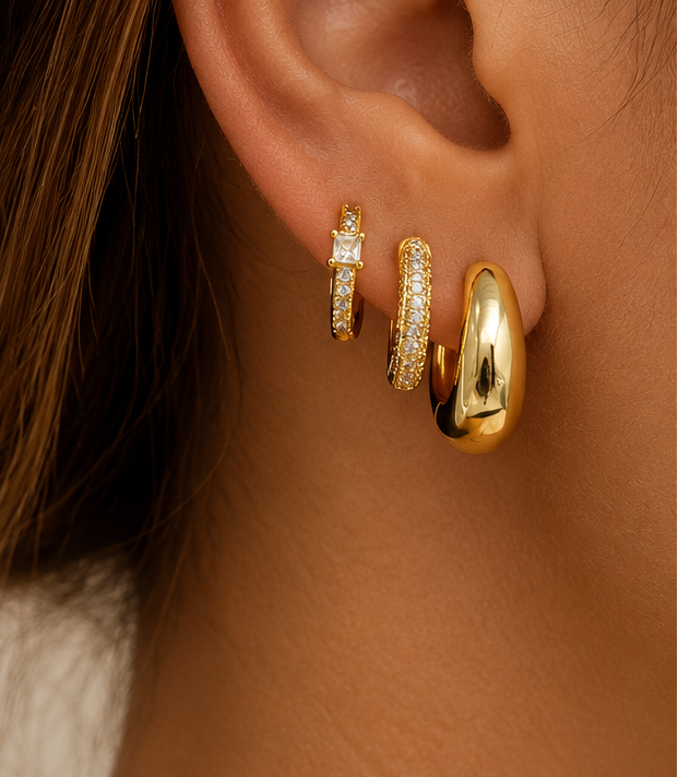 Limited Vintage Stainless Steel Zircon Hoop Earrings Set Three Pair by Hegichi