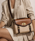Canvas Leather Satchel – Vintage Brown Vegan Leather Bag With Gold Buckle by navichi
