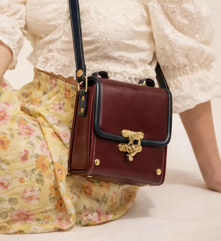Vegan Leather Crossbody Handmade Bag – Burgundy Gold Lock Compact Shoulder Bag by navichi