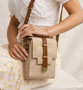 Vegan Leather Handbag – Handmade Beige Crossbody Bag With Gold Accent, Compact by navichi