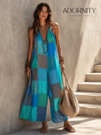 Jumpsuit Tatting Lace Collection Exclusive Edition: blue-green patchwork, 91–95% polyester blend, refined drape.