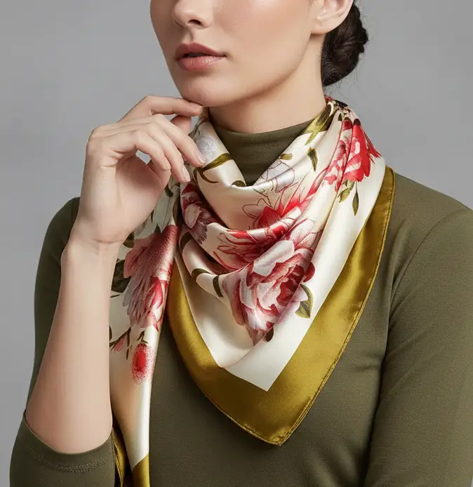 Elegant Silk Square Scarf – Satin 90x90 cm by Adornity
