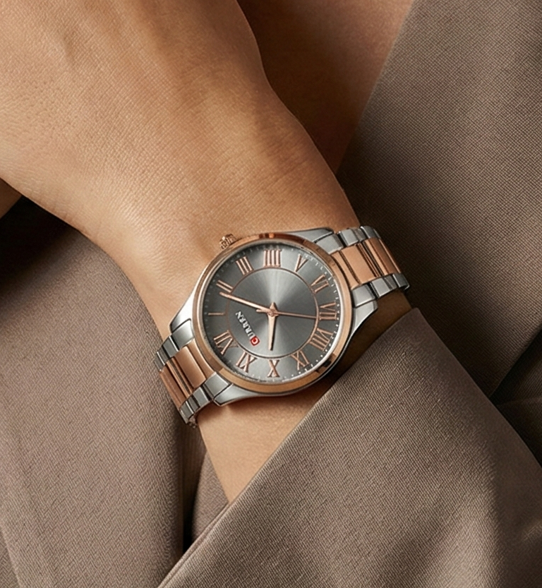 Women Stainless Steel Watch - Waterproof Analog Bracelet With Date Display by Adornity