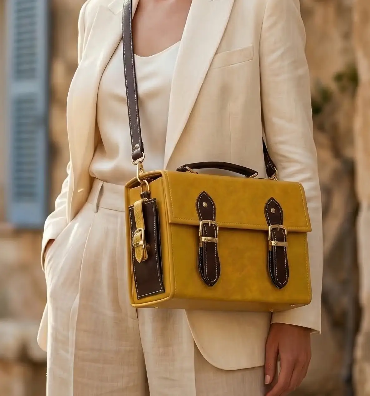 Vegan Leather Satchel – Handmade Mustard Yellow Bag With Gold Hardware Purse by navichi