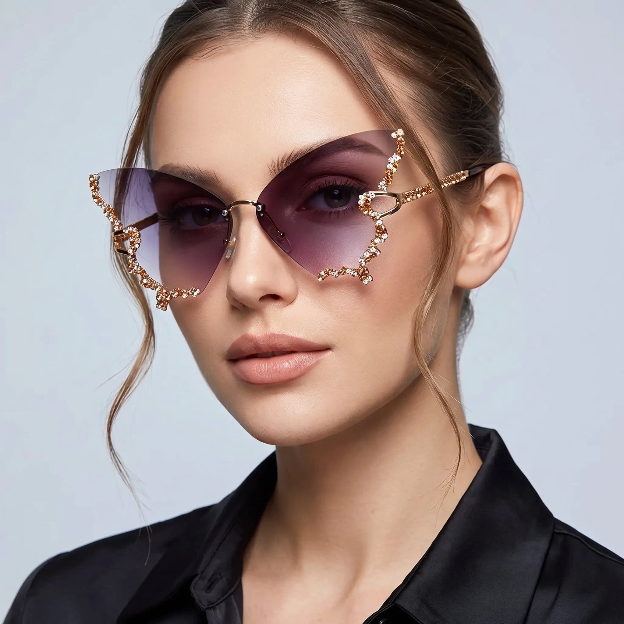 Diamond Butterfly Sunglasses – Y2K Rimless Oversized UV400 by Hegichi