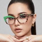 Cat Eye Glasses - Retro Style Color Block Glasses with Blue Light Blocking by Adornity