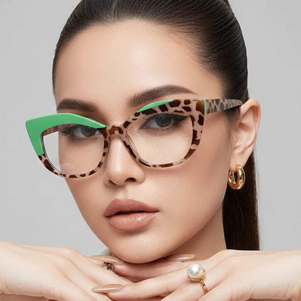 Cat Eye Glasses - Retro Style Color Block Glasses with Blue Light Blocking by Adornity
