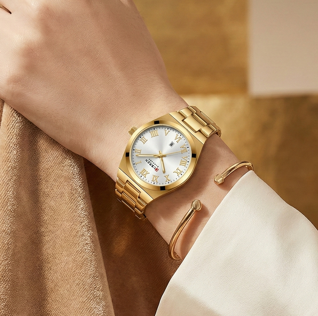 Women Stainless Steel Watch - Waterproof Analog Bracelet With Date Display by Adornity