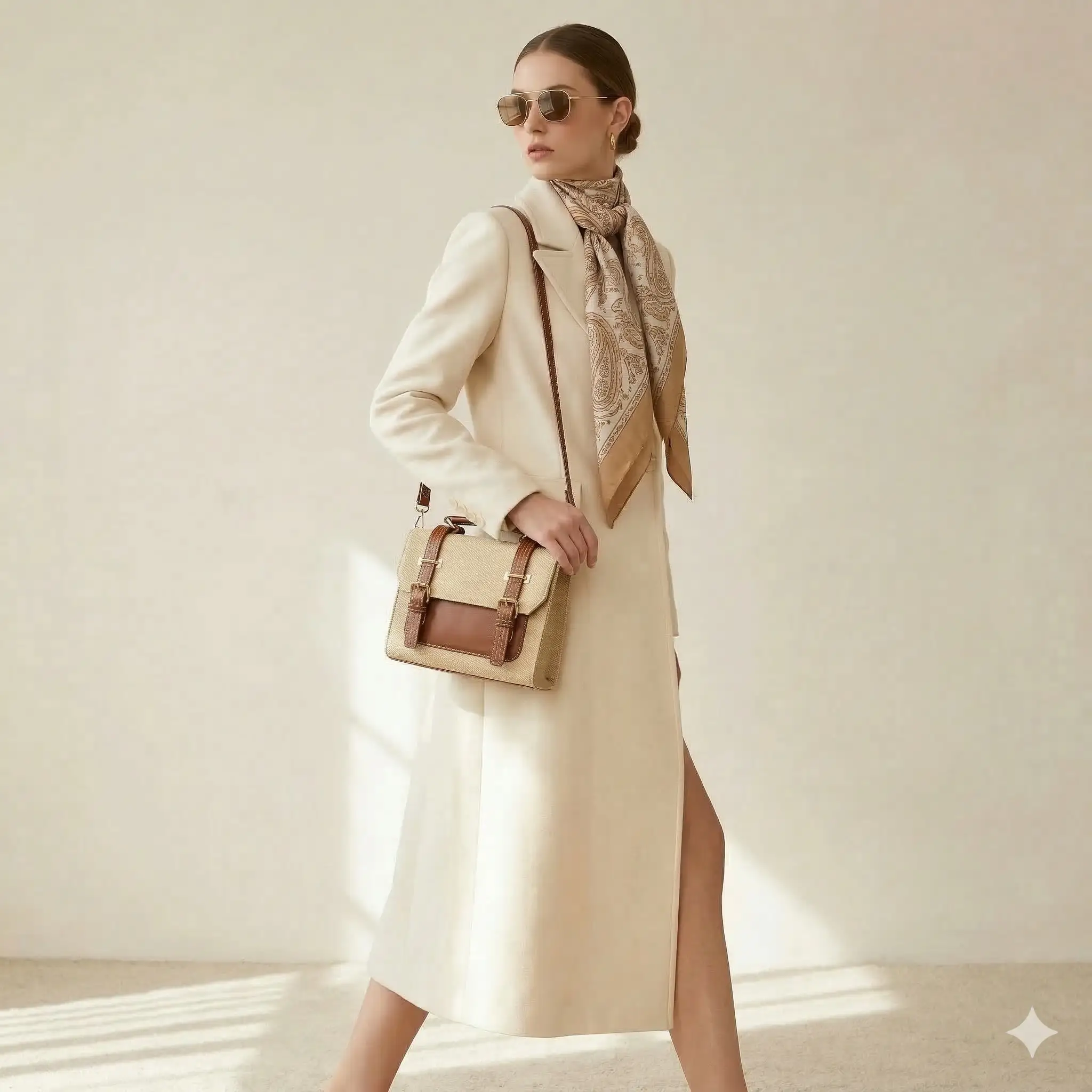 Vegan Leather Backpack – French Style Canvas Structured Beige Bag With Durable Vegan Leather by navichi