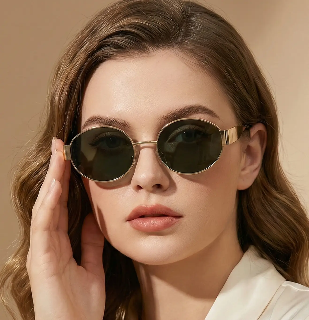 Oval Sunglasses for Women Men Trendy Metal Frame Sun Glasses Classic Shades by Adornity