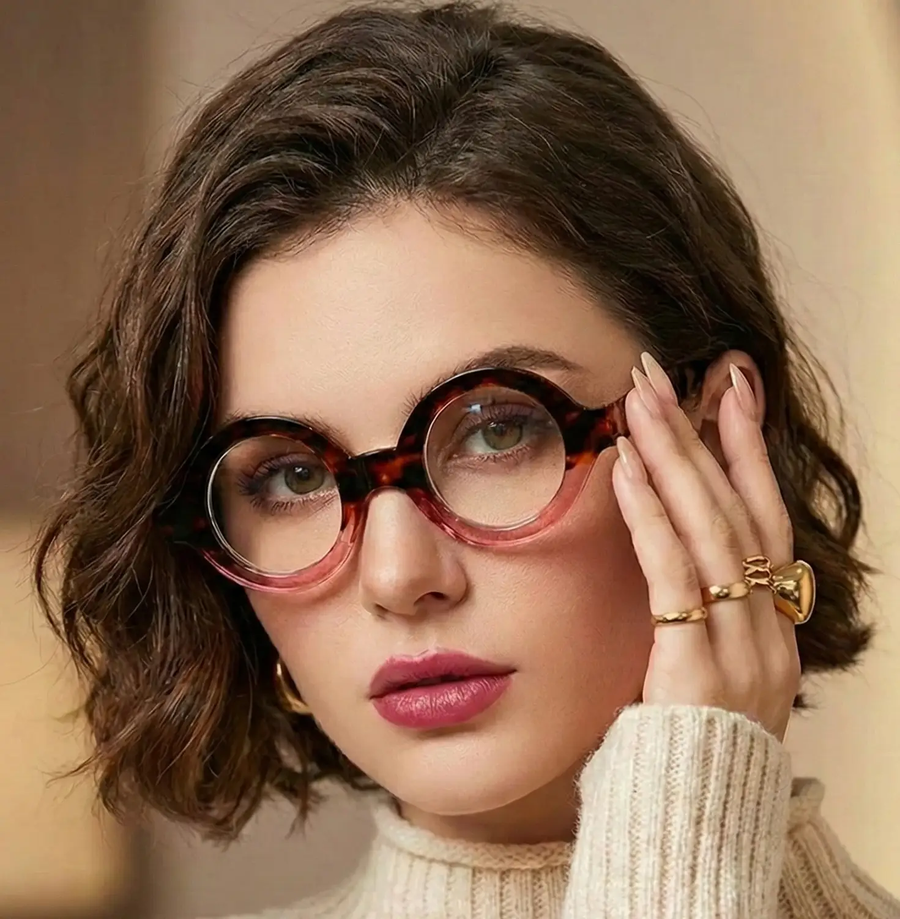 نظارات قراءة بإطار دائري - نظارات نسائية أنيقة بإطار دائري مع حماية من الضوء الأزرق