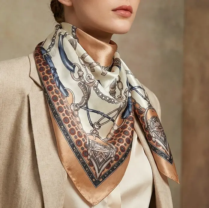 Elegant Silk Square Scarf – Satin 90x90 cm by Adornity