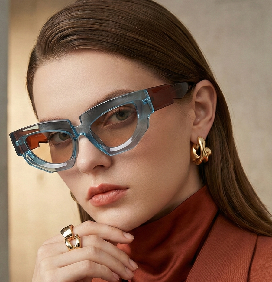 نظارات شمسية بتصميم عين القطة - نظارات بلاستيكية أنيقة بإطار سميك للنساء، وعدسات متدرجة اللون