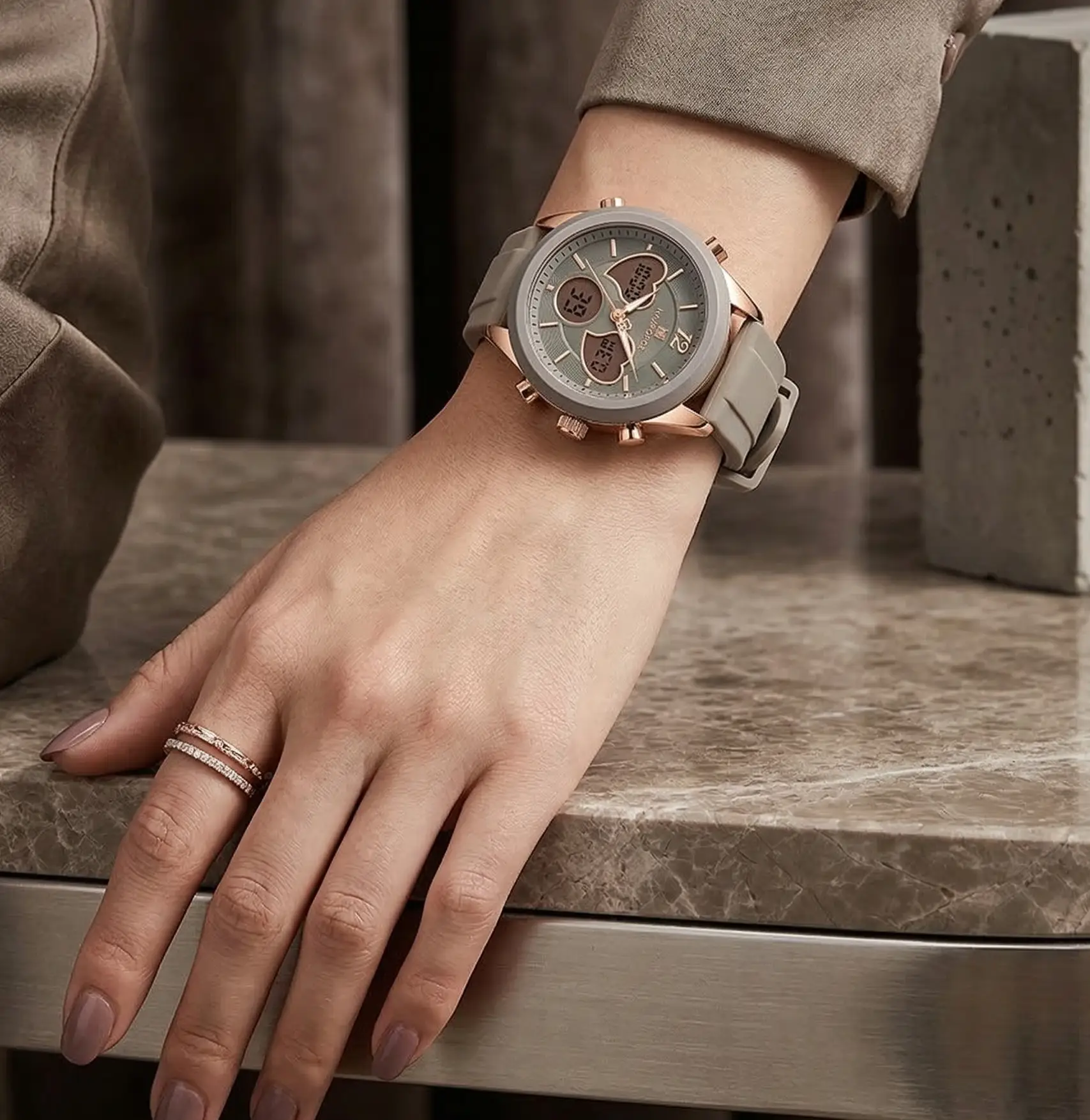 Heart Shape Watch – Dual Display Analog-Digital by Adornity