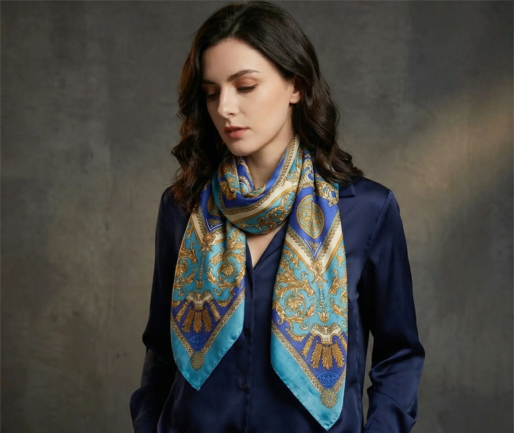 Riviera Plaid Silk Scarf – 70x70cm by Adornity