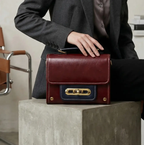 Vegan Leather Crossbody Bag – Handmade Burgundy Small Structured Purse with Gold Hardware by navichi