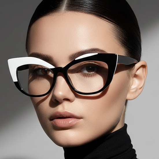 Cat Eye Glasses - Retro Style Color Block Glasses with Blue Light Blocking by Adornity
