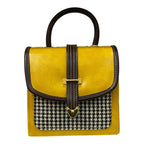 Yellow Vegan Leather Handbag – Structured Top Handle Bag with Gold Hardware, French Style by navichi