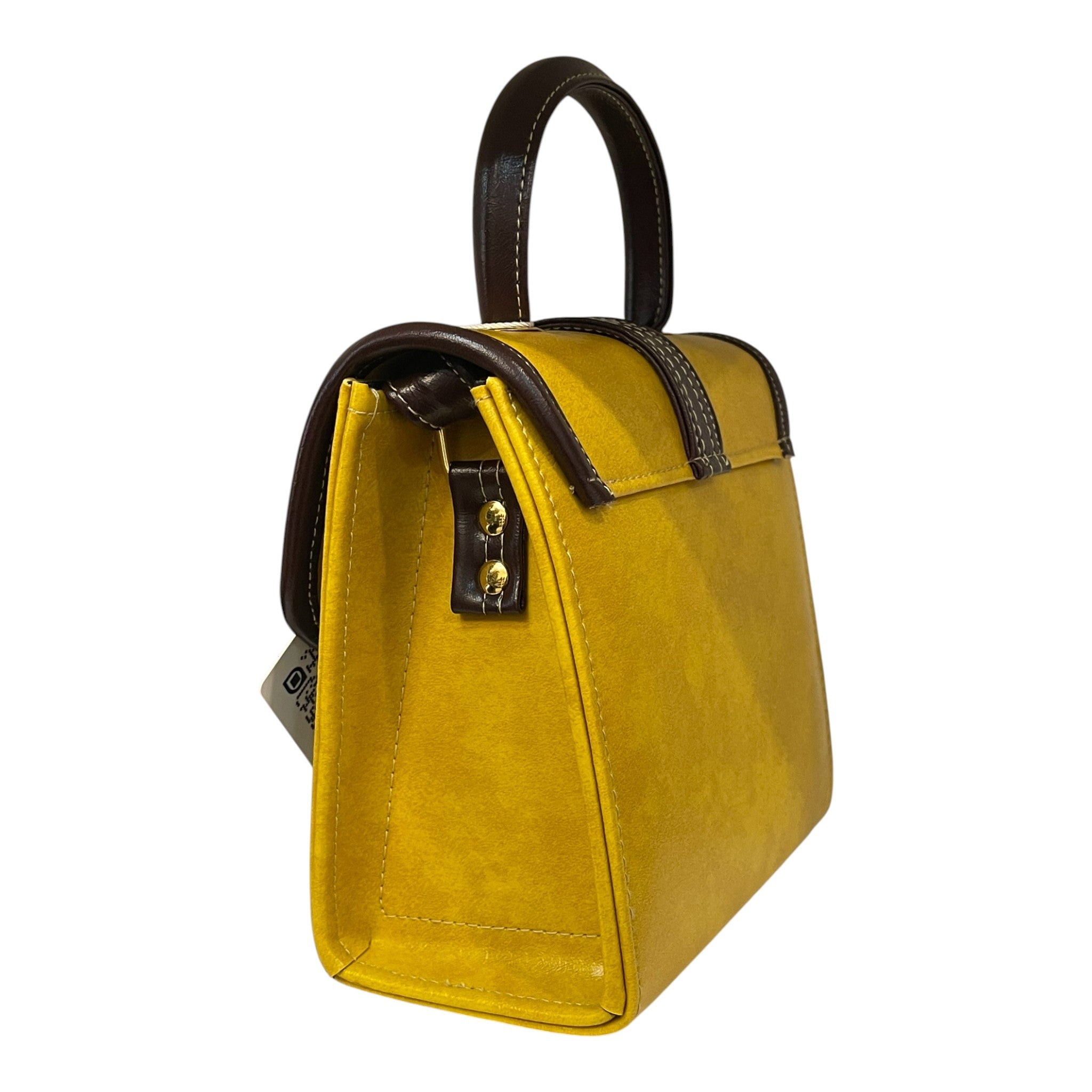 Yellow Vegan Leather Handbag – Structured Top Handle Bag with Gold Hardware, French Style by navichi