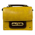 Handmade Vegan Leather Satchel – Mustard Yellow Purse | Gold Twist Lock, Adjustable Strap by navichi