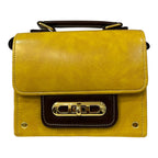 Handmade Vegan Leather Satchel – Mustard Yellow Purse | Gold Twist Lock, Adjustable Strap by navichi
