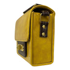 Handmade Vegan Leather Satchel – Mustard Yellow Purse | Gold Twist Lock, Adjustable Strap by navichi