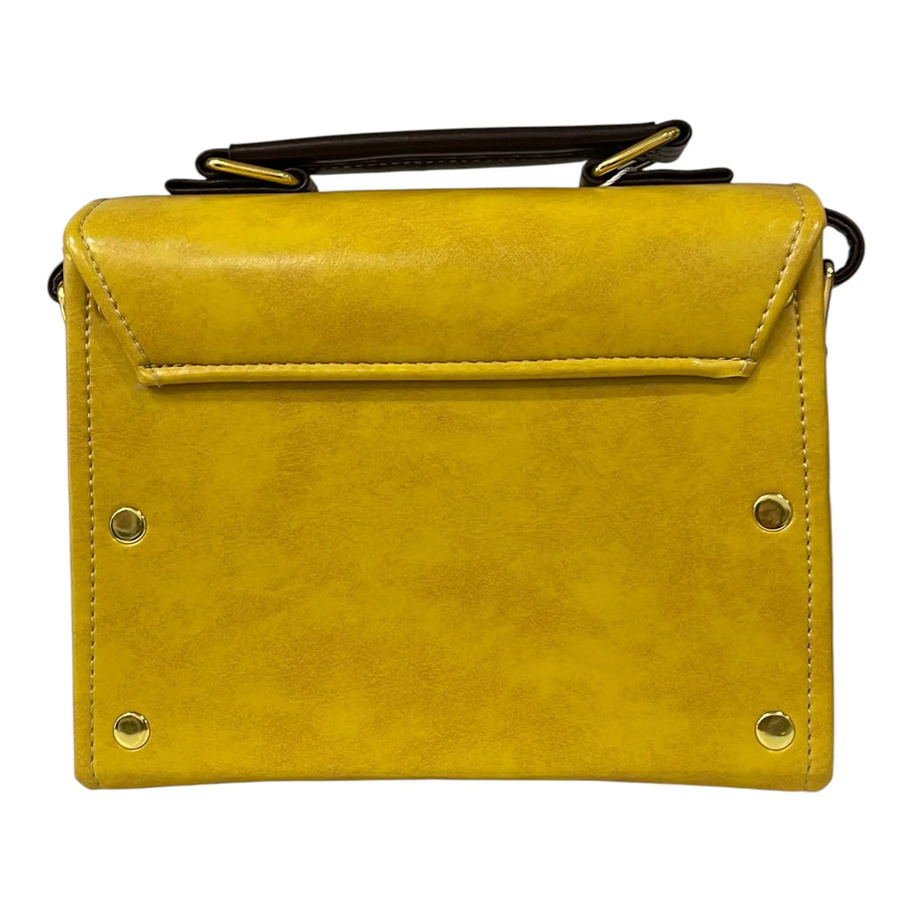 Handmade Vegan Leather Satchel – Mustard Yellow Purse | Gold Twist Lock, Adjustable Strap by navichi