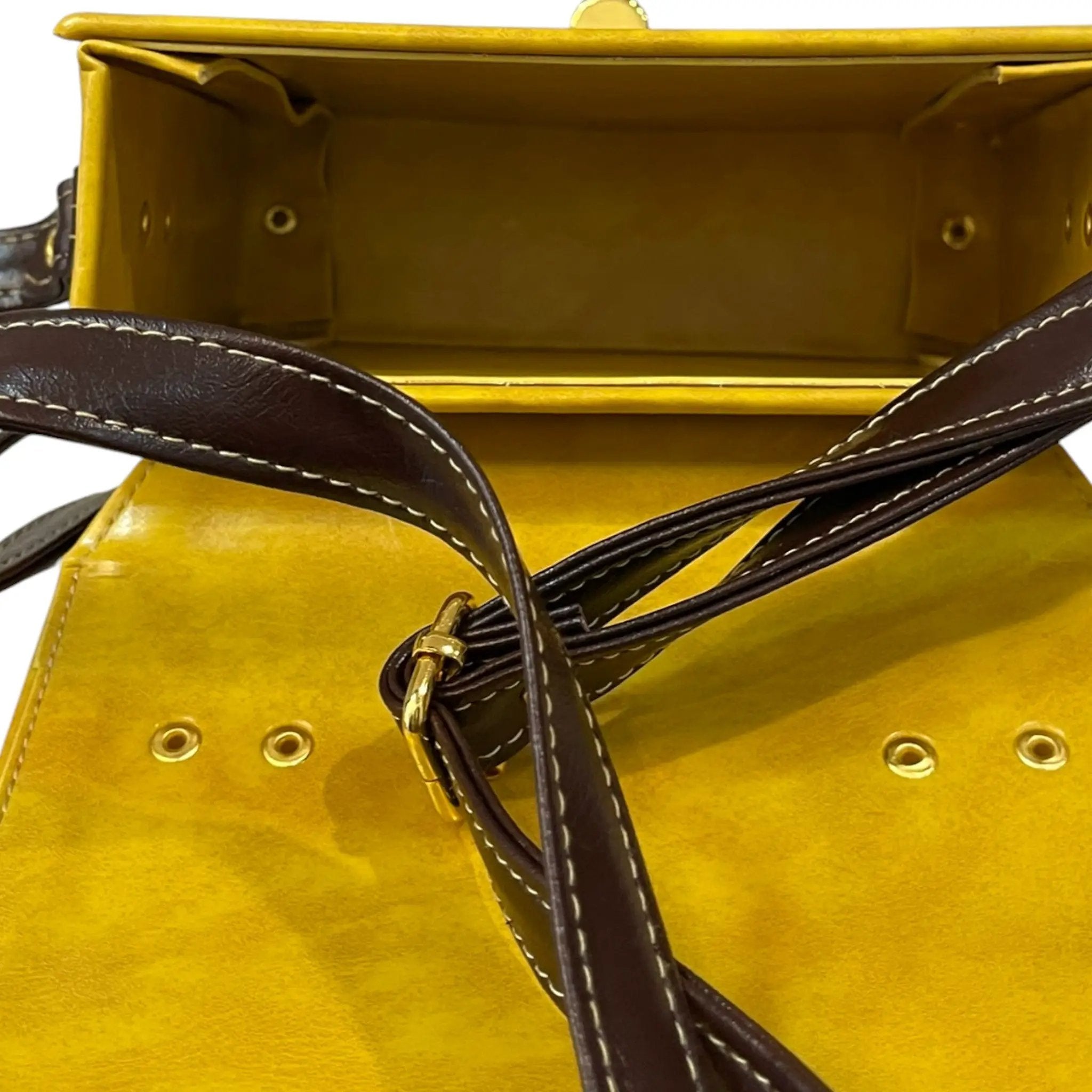 Vegan Leather Satchel – Handmade Mustard Yellow Bag with Gold Hardware Clasp by navichi