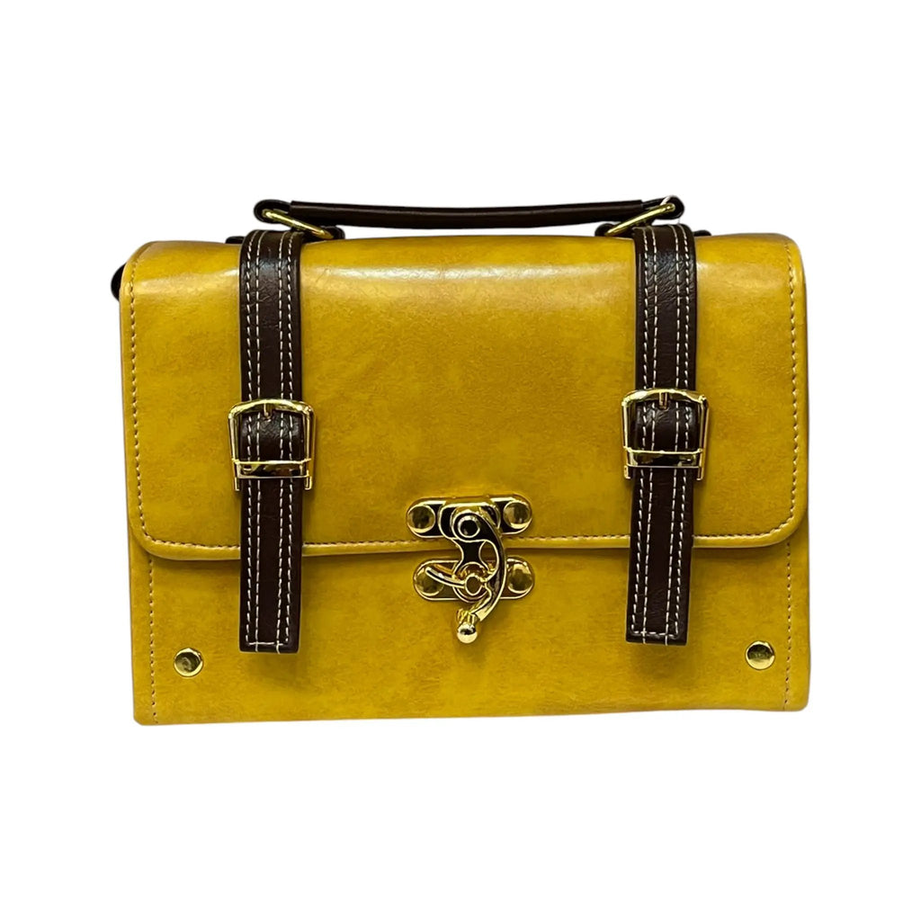 Vegan Leather Satchel – Handmade Mustard Yellow Bag with Gold Hardware Clasp by navichi