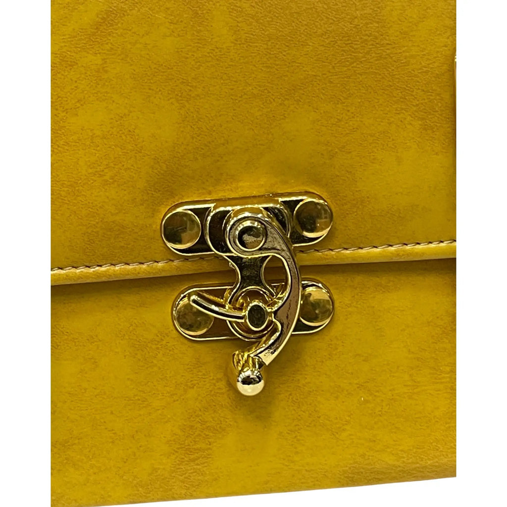 Vegan Leather Satchel – Handmade Mustard Yellow Bag with Gold Hardware Clasp by navichi