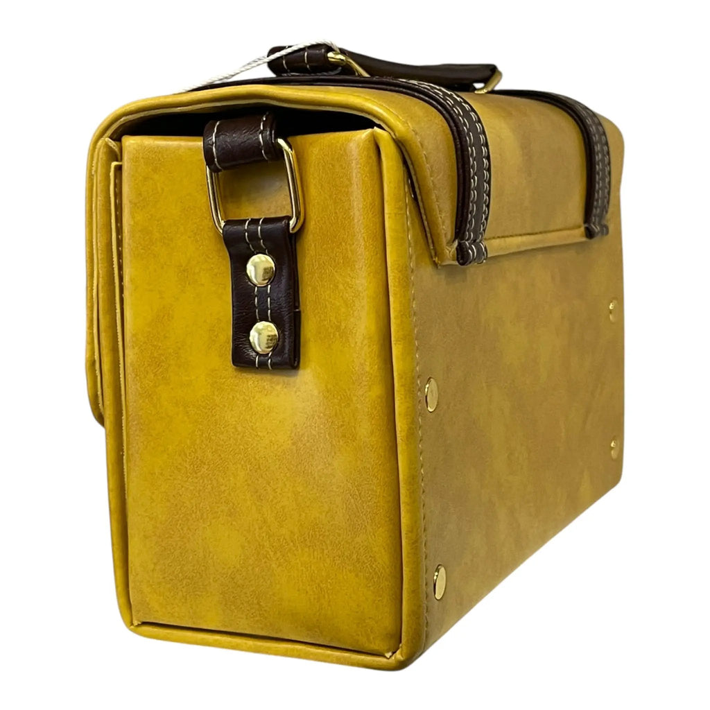 Vegan Leather Satchel – Handmade Mustard Yellow Bag with Gold Hardware Clasp by navichi