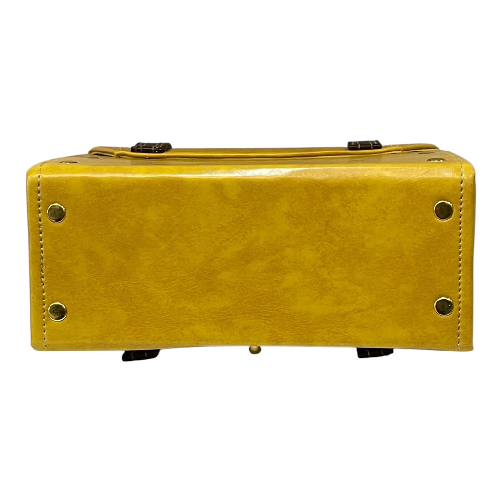 Handmade Vegan Leather Satchel – Mustard Yellow Purse | Gold Twist Lock, Adjustable Strap by navichi