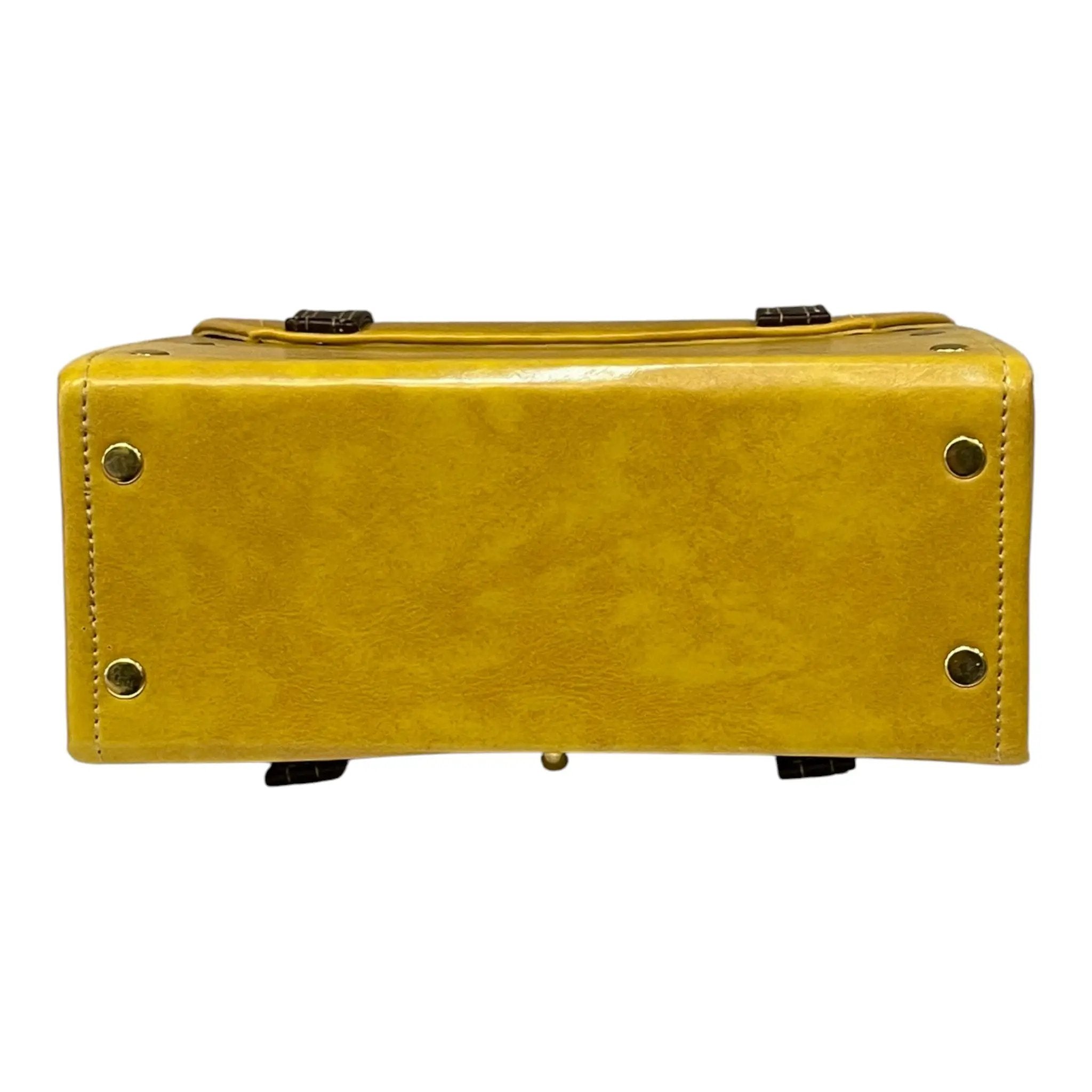 Handmade Vegan Leather Satchel – Mustard Yellow Purse | Gold Twist Lock, Adjustable Strap by navichi
