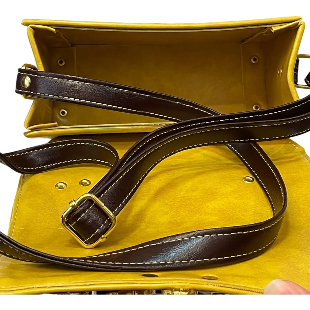 Handmade Vegan Leather Satchel – Mustard Yellow Purse | Gold Twist Lock, Adjustable Strap by navichi