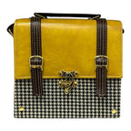 Vegan Leather Satchel – Handmade Mustard Yellow Crossbody Bag With Houndstooth by navichi