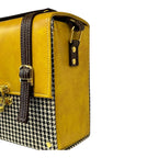 Vegan Leather Satchel – Handmade Mustard Yellow Crossbody Bag With Houndstooth by navichi