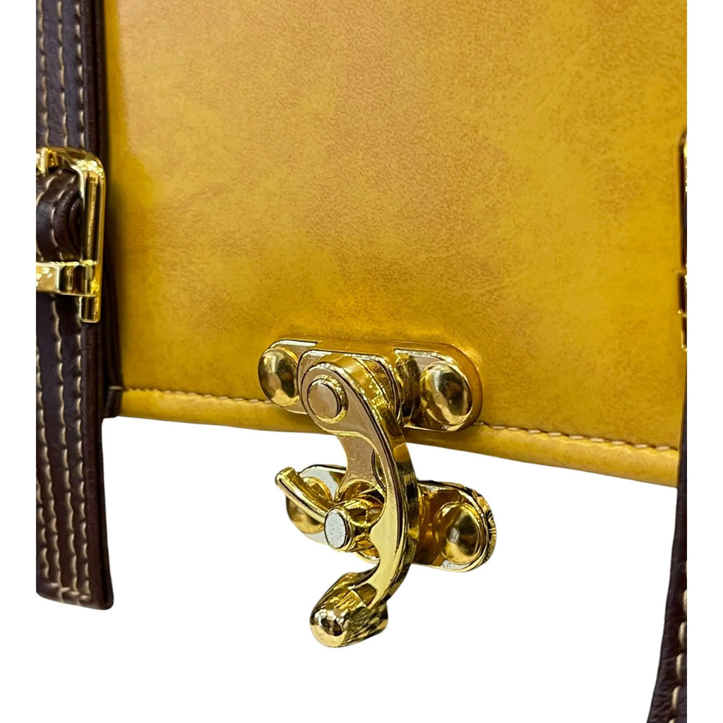 Vegan Leather Satchel – Handmade Mustard Yellow Crossbody Bag With Houndstooth by navichi