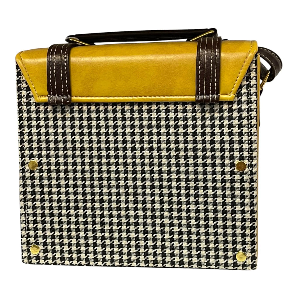Vegan Leather Satchel – Handmade Mustard Yellow Crossbody Bag With Houndstooth by navichi